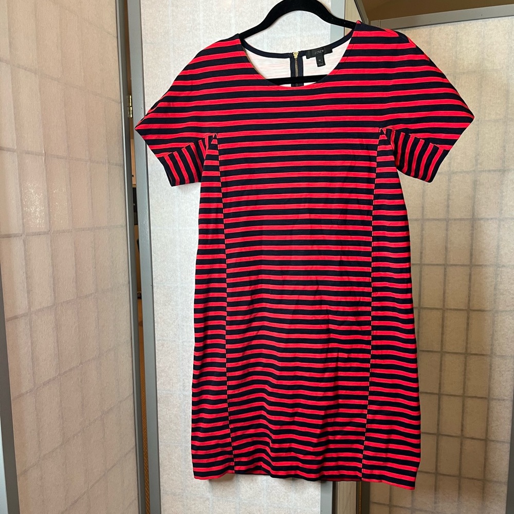 J Crew red and navy striped dress